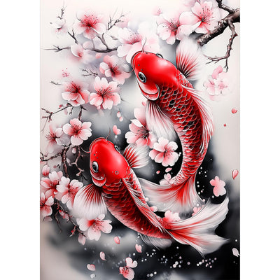 Lxmsja Koi Fish Diamond Art Kits for Adults, Flower DIY Full Drill Diamond Painting Kits for Beginners, 5D Gem Art Crafts for Adults, Home Wall Decor 12x16 inch