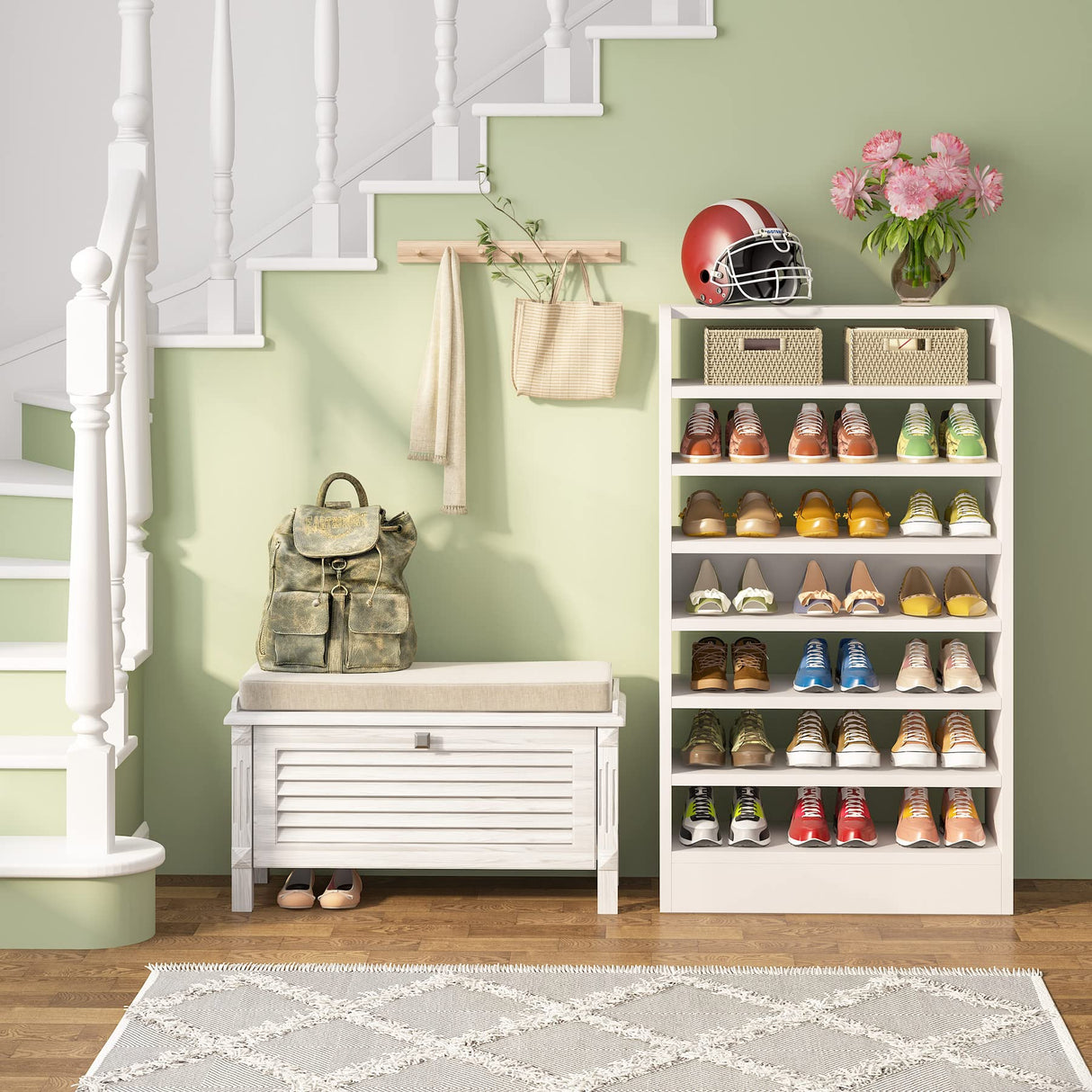 Tribesigns Shoe Rack, 8-Tier Tall Shoe Shelf, Wooden Shoe Storage Cabinet, White Tribesigns