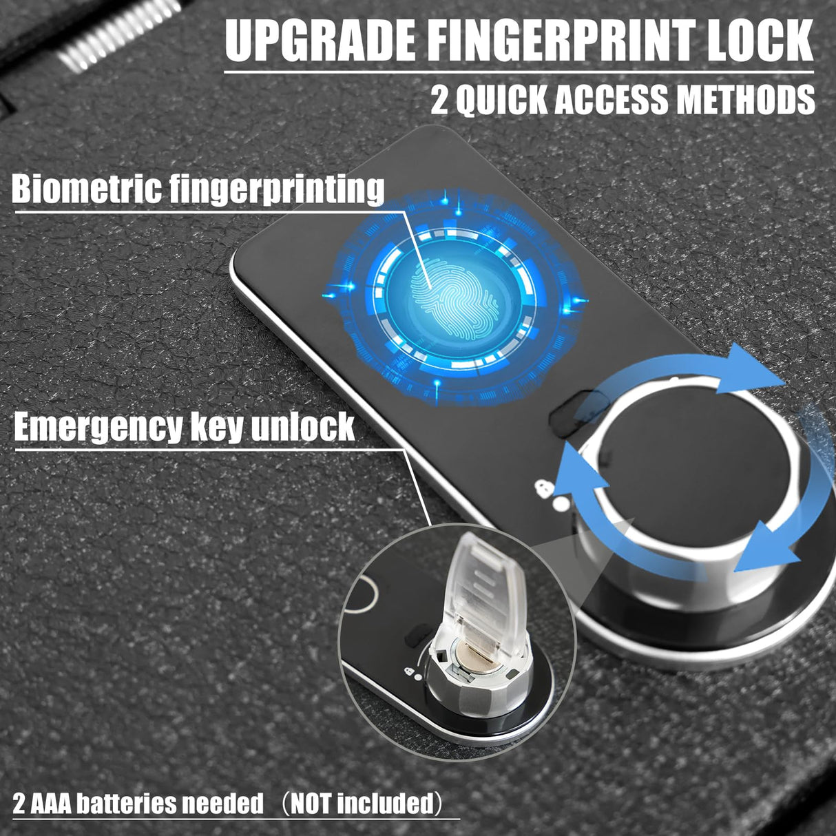 Center Console Safe Gun Safe, WASAI Console Gun Vault Lock box Compatible with RAM 1500/2500/3500 LARAMIE/BIGHORN/POWERWAGON 2019-2025, NOT FIT Cup Holder with Cover, Fingerprint Lock with Backup Key. WASAI