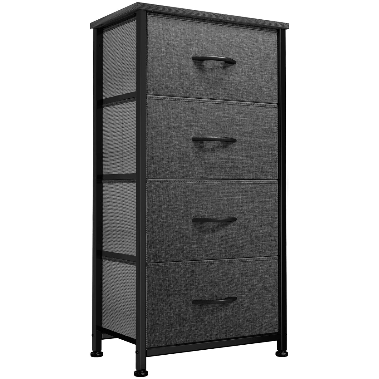 DWVO Storage Tower with 4 Drawers - Fabric Dresser, Organizer Unit for Bedroom, Living Room, Closets - Sturdy Steel Frame, Easy Pull Fabric Bins & Wooden Top DWVO