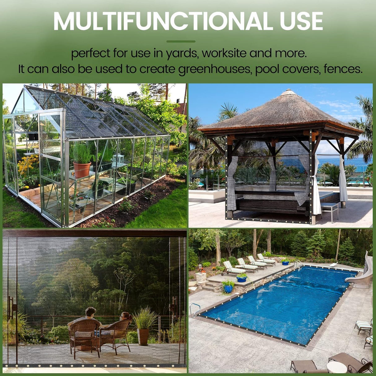 Windscreensupplyco 60-70% 10 FT X 20 FT Mesh Tarp/Shade Cloth 9-Needle Knitted Heavy Duty Black with Grommets for Green House, Garden, pergola, Pools, Dump Truck WindscreenSupplyCo