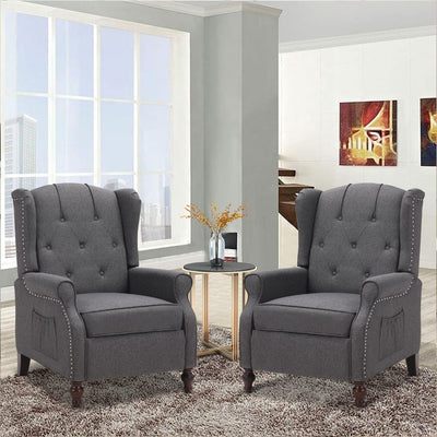 Consofa Wingback Recliner Chair with Massage and Heat, Tufted Fabric Push Back Recliner Chair for Living Room, Vintage Wingback Chair with Remote Control, Padded Cushion, Backrest, Wooden Legs