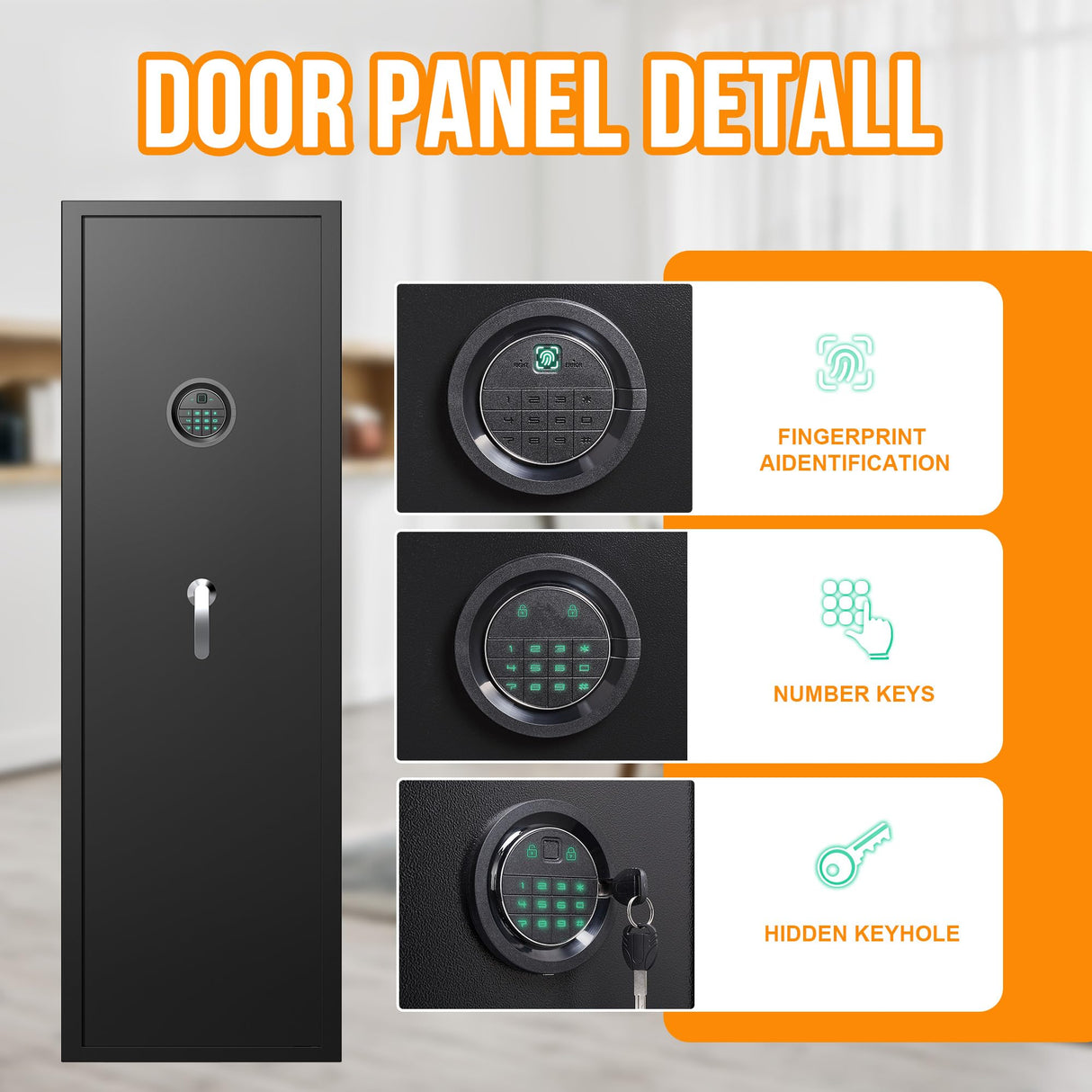 8-12 Fingerprint Gun Safe for Rifles and Pistols,Gun Safes for Rifle and Password Lock, No Assembly Required Quick Access Biometric Gun Cabinet,Dual Alarm & Mute Mode Switching HEANVO