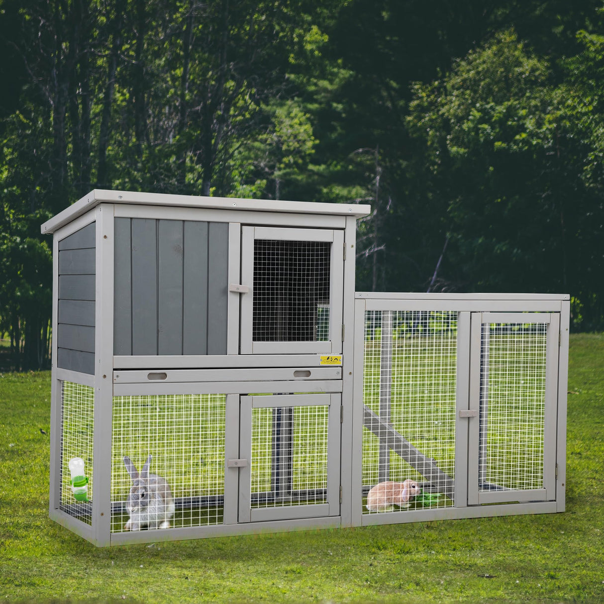 COZIWOW Assembled 54Inch Wooden Large Rabbit Hutch Indoor with Run Durable 2 Story Small Animal House Habitat, Pet Bunny Cage Outdoor with Cleaning Tray, for Bunny Chick Duck Hamster (Grey) COZIWOW