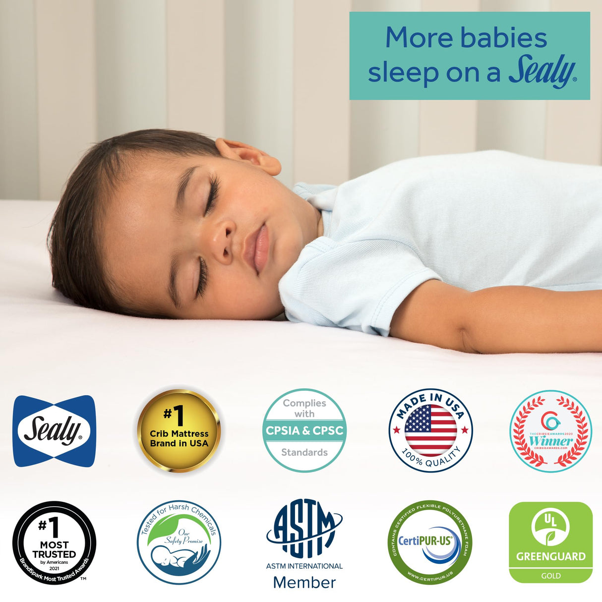 Sealy Baby Flex Cool Breathable 2 Stage Waterproof Crib Mattress plus Toddler Bed Fit, Airy Cotton Cover, 204 Premium Coils, GREENGUARD Gold Certified, Safety & Quality Tested, Made in USA, 52'X28' SEALY BABY
