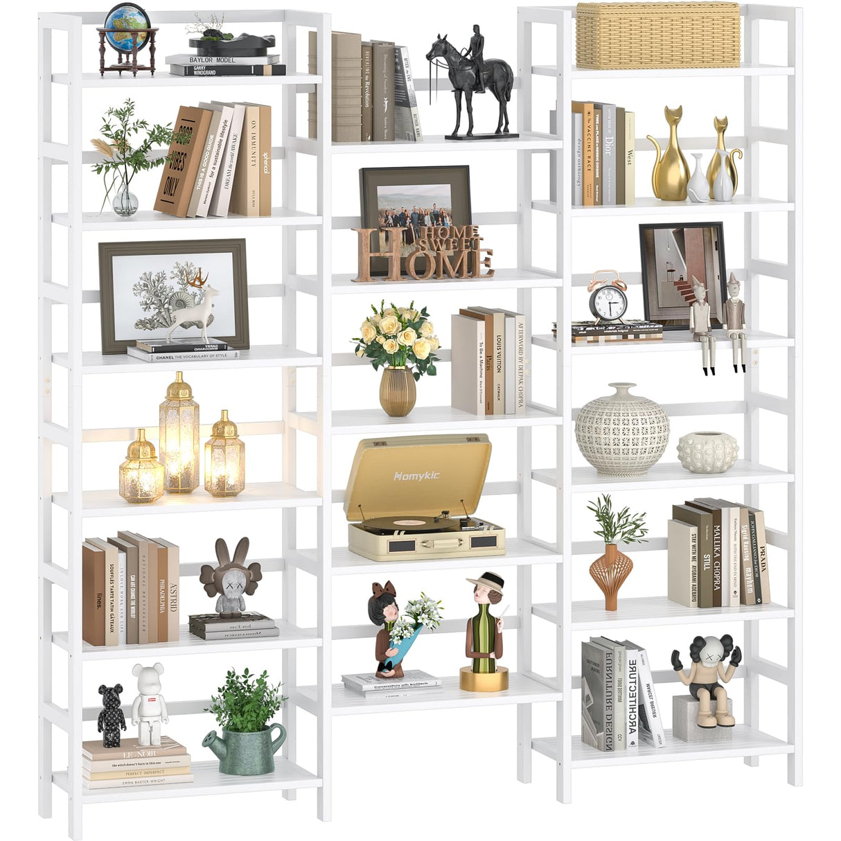 Homykic 6ft Tall Triple Wide Bamboo Bookshelf with 17 Open Shelves - Stylish Storage Solution for Home and Office Homykic