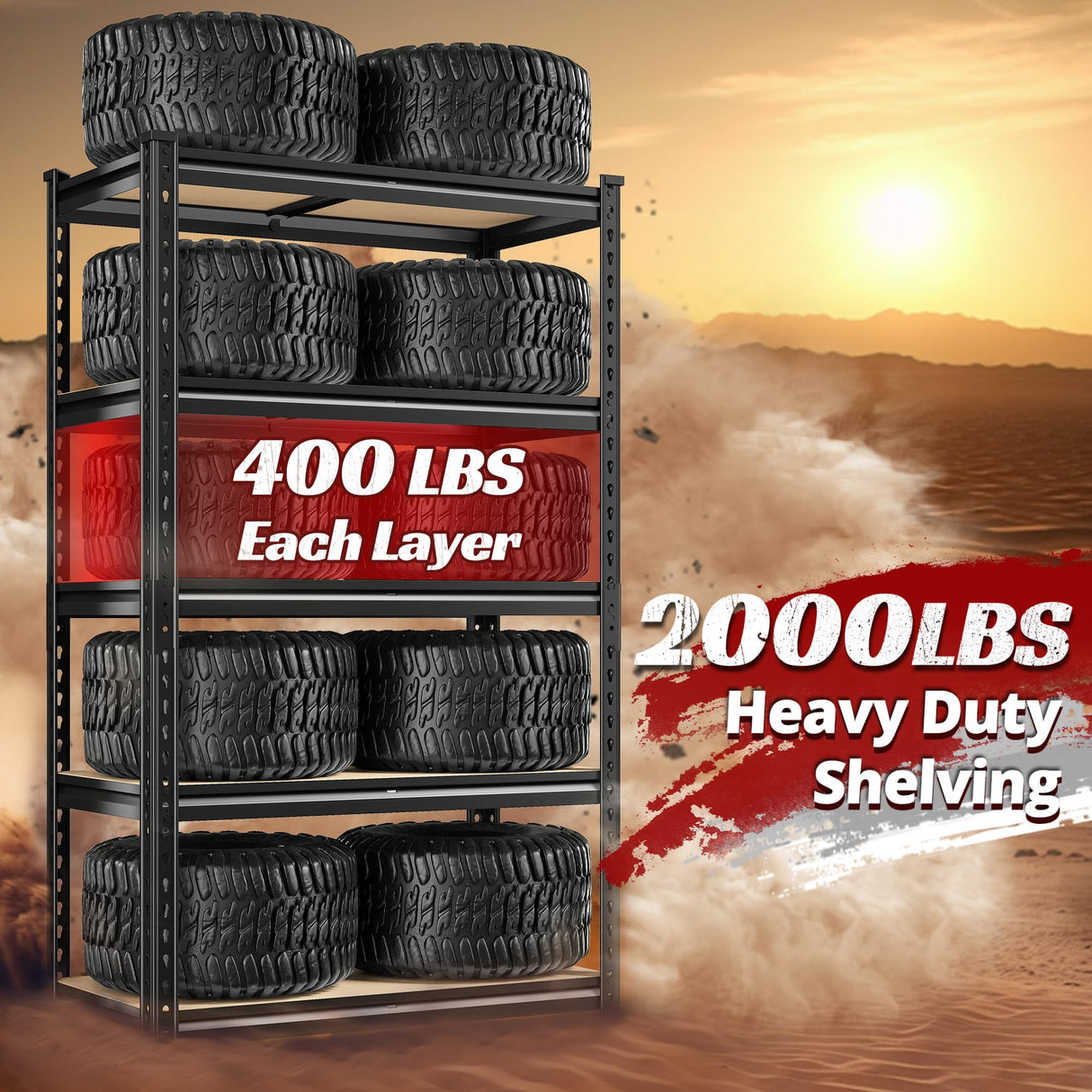 REIBII Set of 2 Storage Shelves 5 Tier Garage Shelving Heavy Duty Adjustable Garage Shelves Load 2000LBS Metal Shelving Units for Storage Warehouse Pantry Closet, 27.6" W x 11.8" D x 60" H REIBII