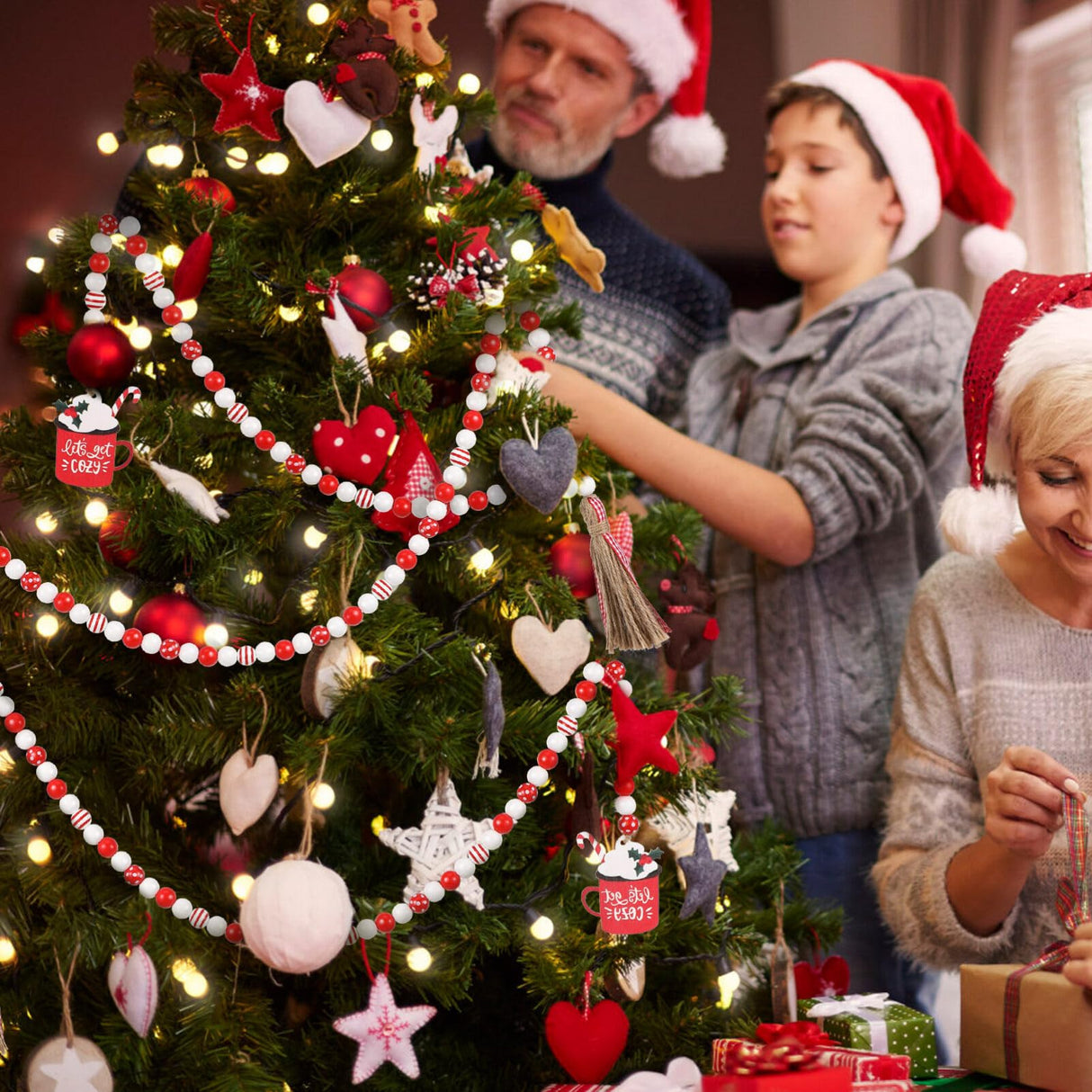 IMIKEYA Wooden Beads Garland: Farmhouse Wood Bead Garland for Tiered Tray Christmas Hanging Pendant Wood Bead Pendant Boho Wooden Garland Modern Farmhouse Decor IMIKEYA