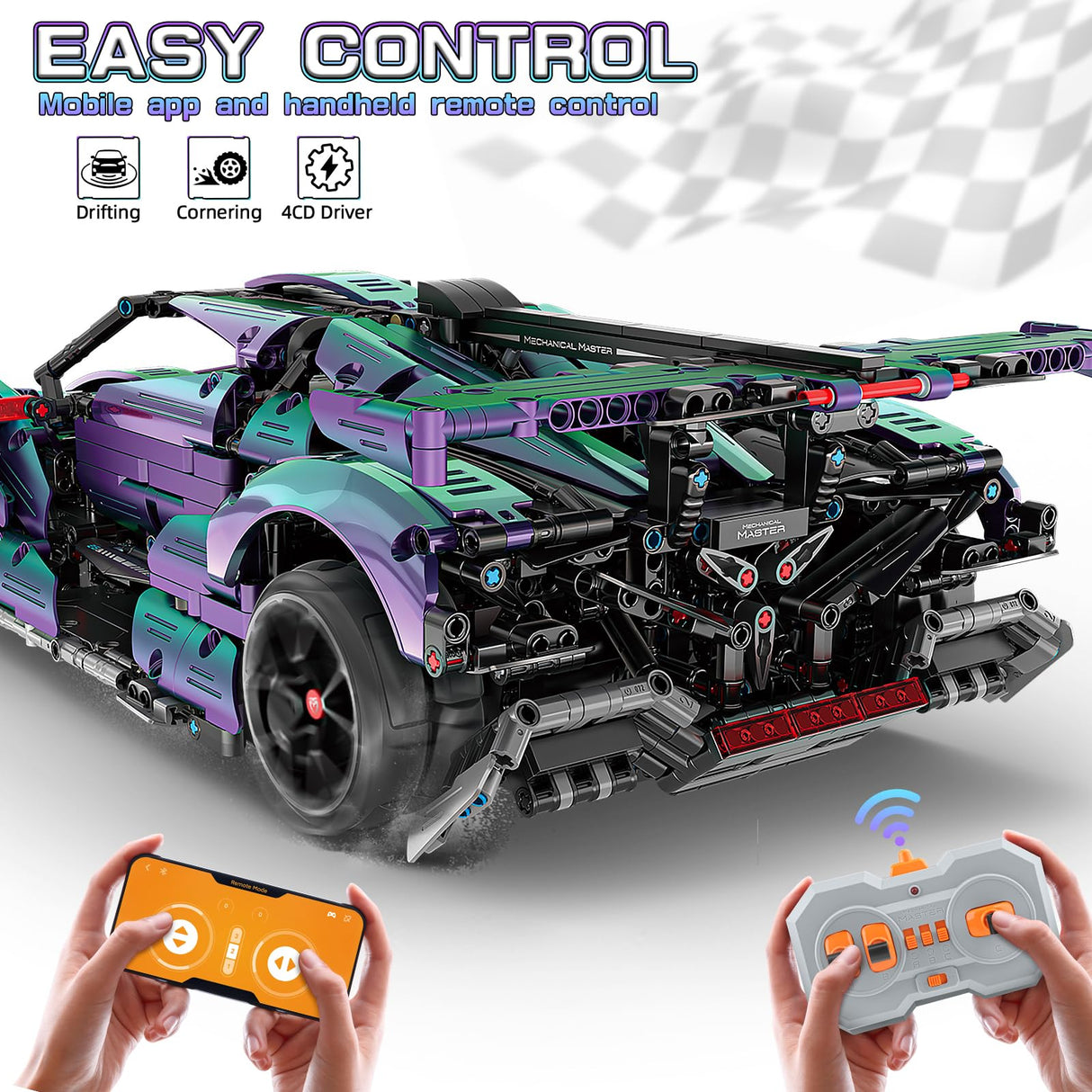 BTEC Super Cars Building Kits for Adults 1:10 Scale MOC RC Technique Car Block Remote Control Model Kits for Men Teen Adult Collectible Model Race Engineering Toy Set 2036 PCS BTEC