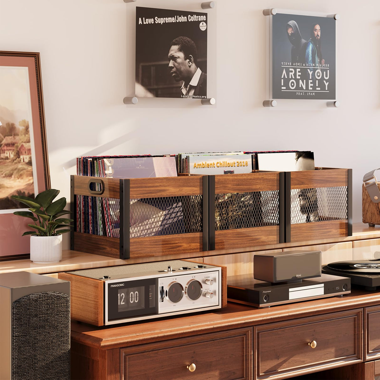 X-cosrack Vinyl Record Storage Crate, Wooden LP Album Shelf Vinyl Storage Cube Organizer Box X-cosrack