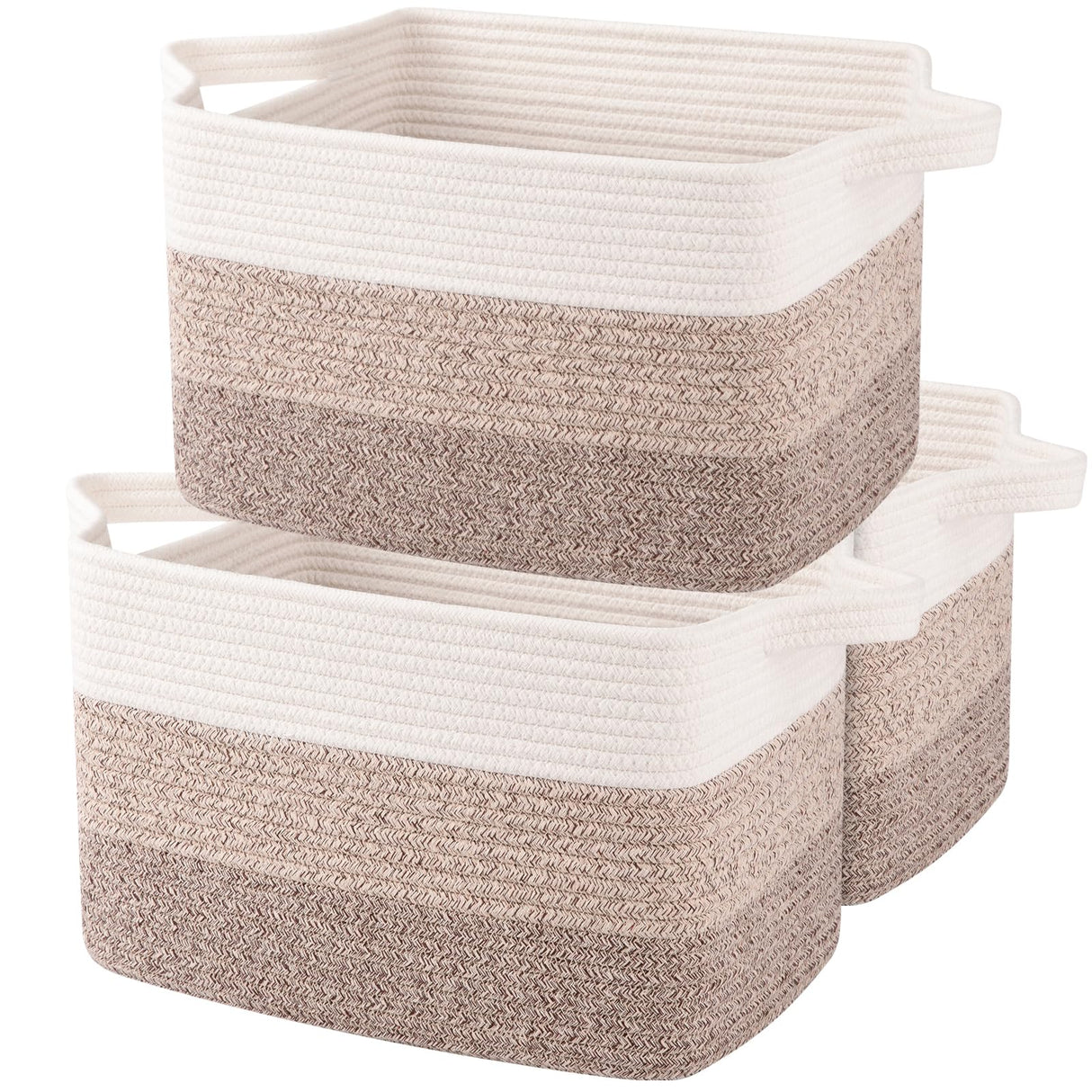 OIAHOMY Storage Basket, Woven Baskets for Storage, Cotton Rope Basket for toys,Towel Baskets for Bathroom - Pack of 3, Gradient Yellow OIAHOMY