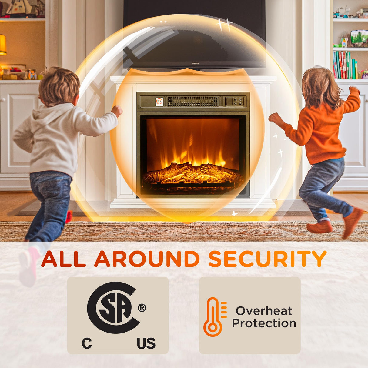 HOMCOM 26" Electric Fireplace with Mantel Surround, 1400W Replaceable Fireplace Insert Heater with Realistic Log and Flame Effect, Remote, Freestanding Fireplace Heater for Living Room, White HOMCOM