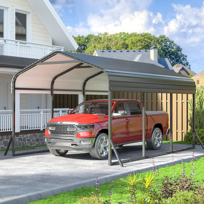 VIWAT Carport 10x15 FT, Metal Carport with Enhanced Base, Outdoor Heavy Duty Garage Galvanized Car Shelter for Pickup, Car, Boat and Tractors
