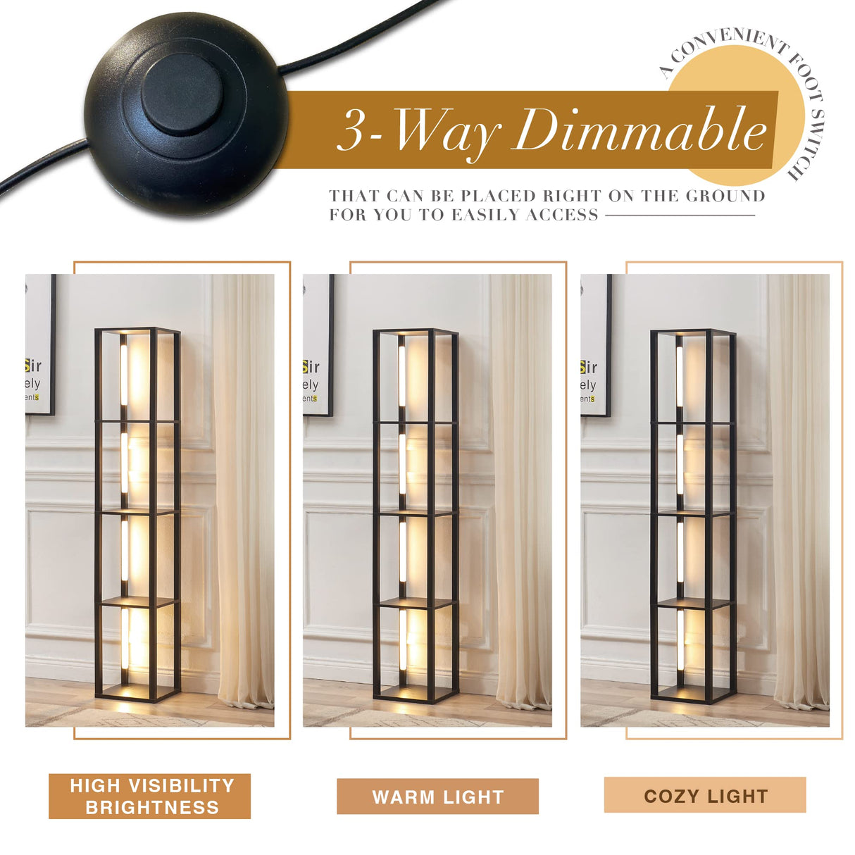 FENLO Fancy - 64" Display Shelf with Lights, LED Shelf Floor Lamps for Living Room, Sturdy Corner Shelf Curio Cabinet Display, Tall Floor Lamps with FENLO