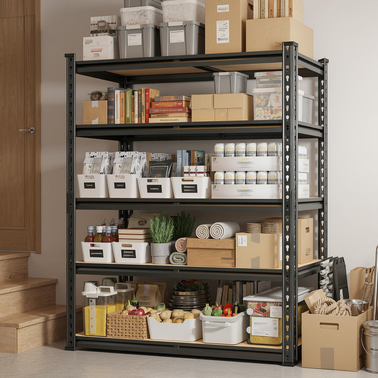 REIBII Set of 2 Garage Shelving, 2015LBS Adjustable Metal Shelving, 5 Tier Storage Shelves for Garage, Pantry, Kitchen, Basement 72.1" H x 35.54" W x 15.75" D Heavy Duty Shelving Unit REIBII
