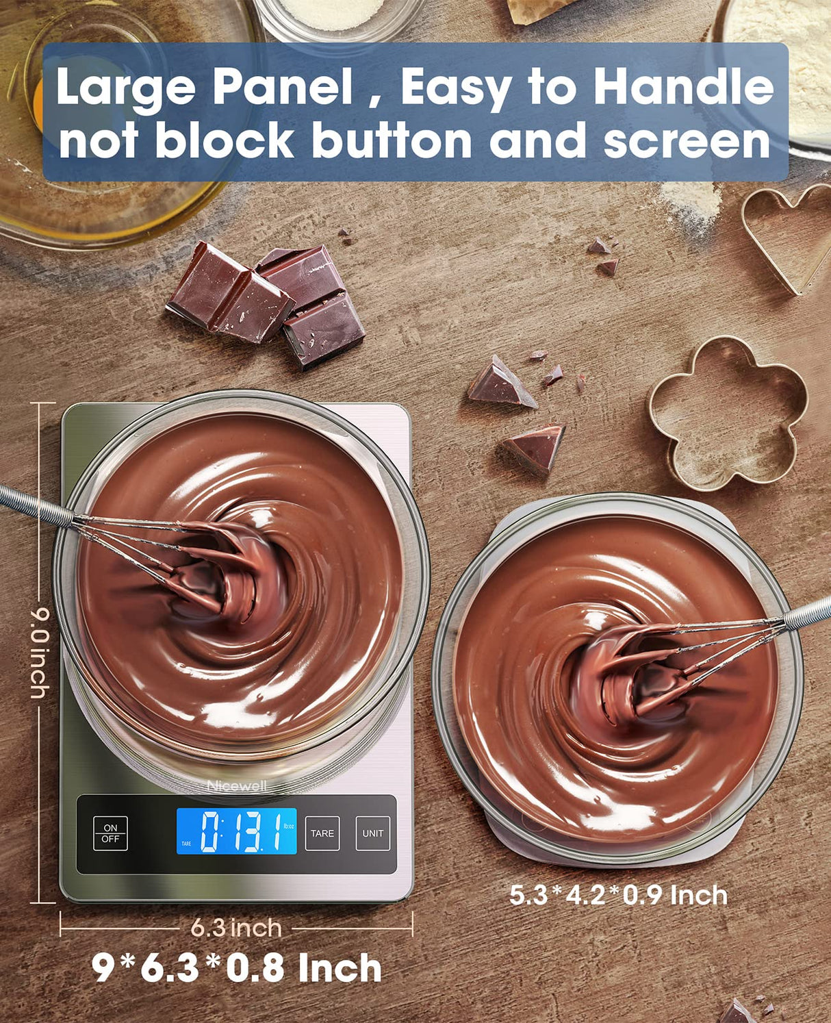 Nicewell Food Scale, 22lb Digital Kitchen Scale Weight Grams and oz for Cooking Baking, 1g/0.1oz Precise Graduation, Stainless Steel and Tempered Glass (Ash Silver) Nicewell