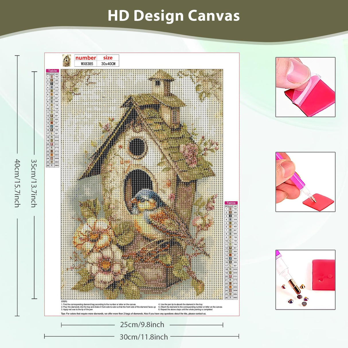 DOMROM Diamond Painting Kits for Adults, Bird and House Diamond Art Kits, 5D Bird Diamond Painting, DIY Round Full Drill Diamond Painting Gem Arts and Crafts for Home Decor 12x16 inch DOMROM