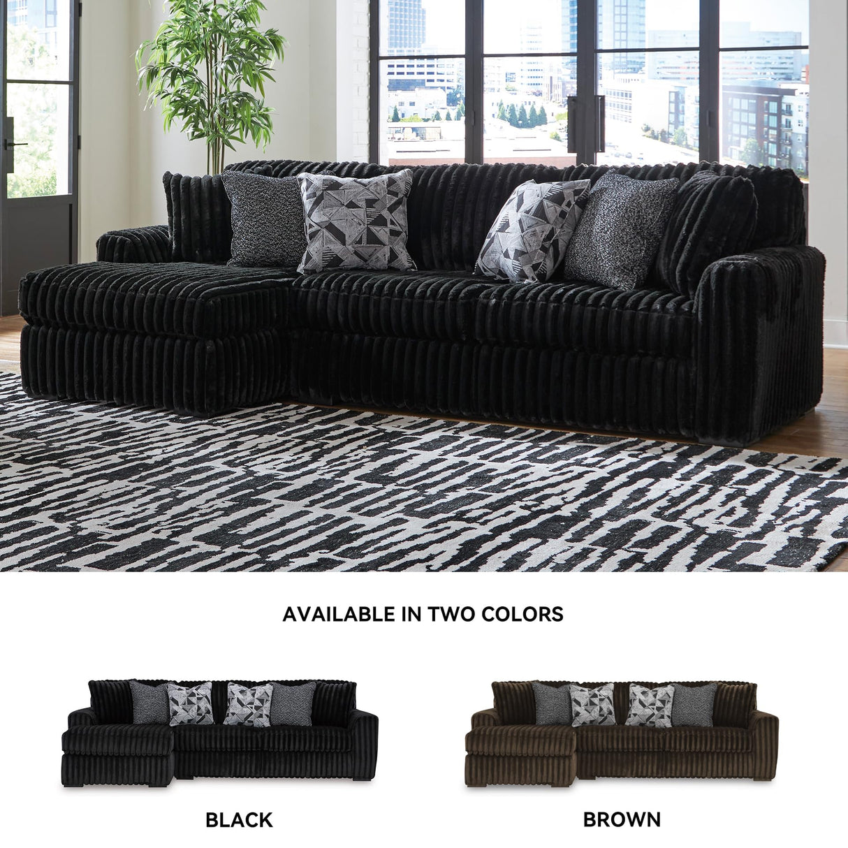Signature Design by Ashley Midnight-Madness Contemporary L-Shaped 2-Piece Sectional Sofa with Chaise for Living Room, Black Signature Design by Ashley