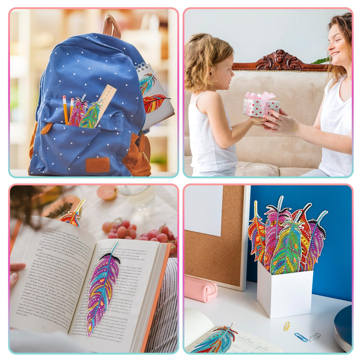 Hooqict 6Pcs 5D Diamond Art Painting Bookmarks Acrylic Diamond Art Feather Bookmark with DIY Painting Kits for Beginners Kids Adults Book Lovers Birthday Graduation Halloween Christmas Gift Hooqict