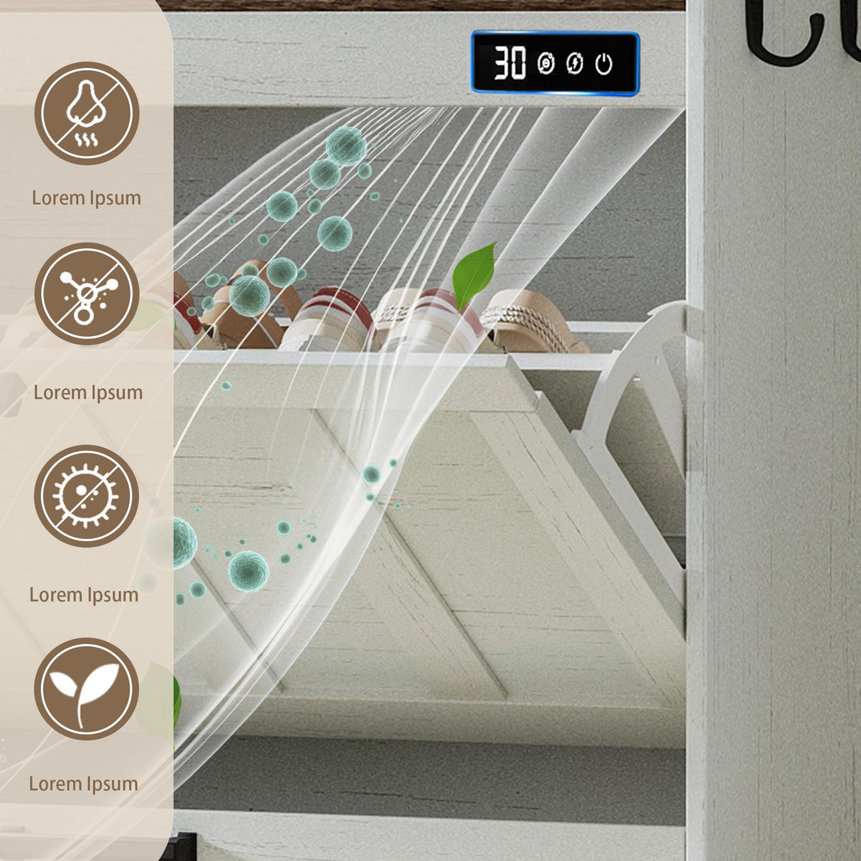 ChooChoo Shoe Storage Cabinet with 2 Flip Drawers, Deodorizing Shoe Organizer Storage for Entryway, Freestanding Hidden Slim Narrow Shoe Rack Cabinet, Antique White & Brown ChooChoo