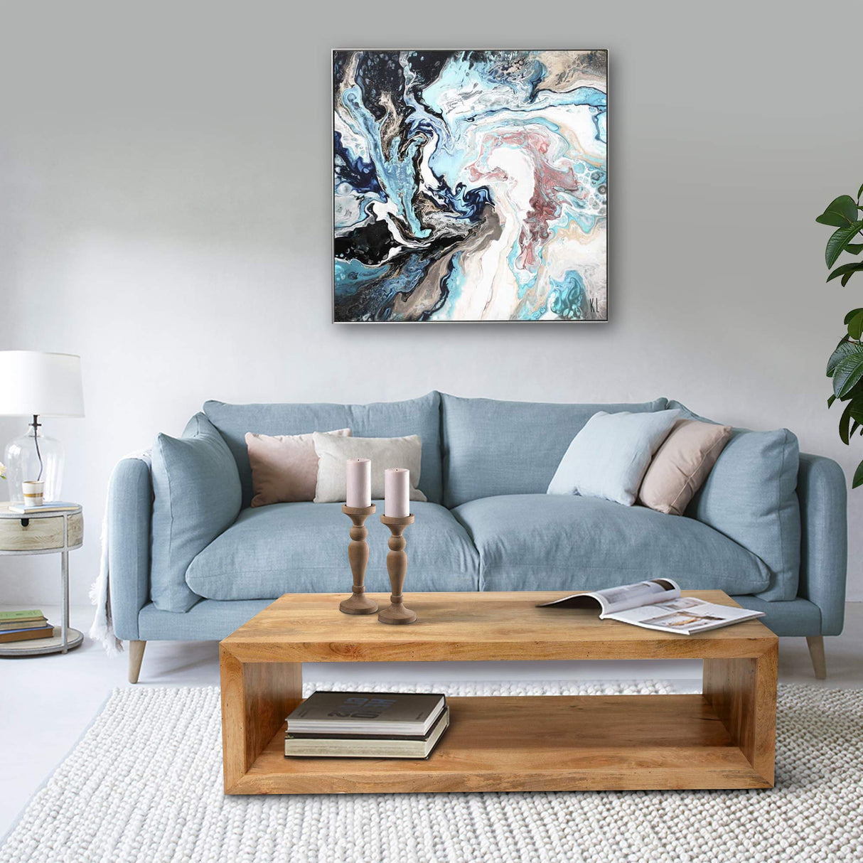 The Urban Port 58-Inch Cube Shape Mango Wood Coffee Table with Open Bottom Shelf The Urban Port