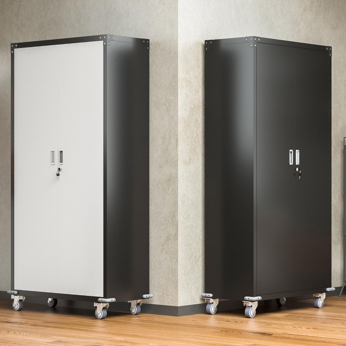 Waqiv 71''H Lockable Metal Garage Storage Cabinet on Wheels, Rolling Metal Storage Cabinet with 4 Adjustable Shelves, Rolling Tool Cabinet for Garage, Basement, Warehouse, Assembly Required Waqiv