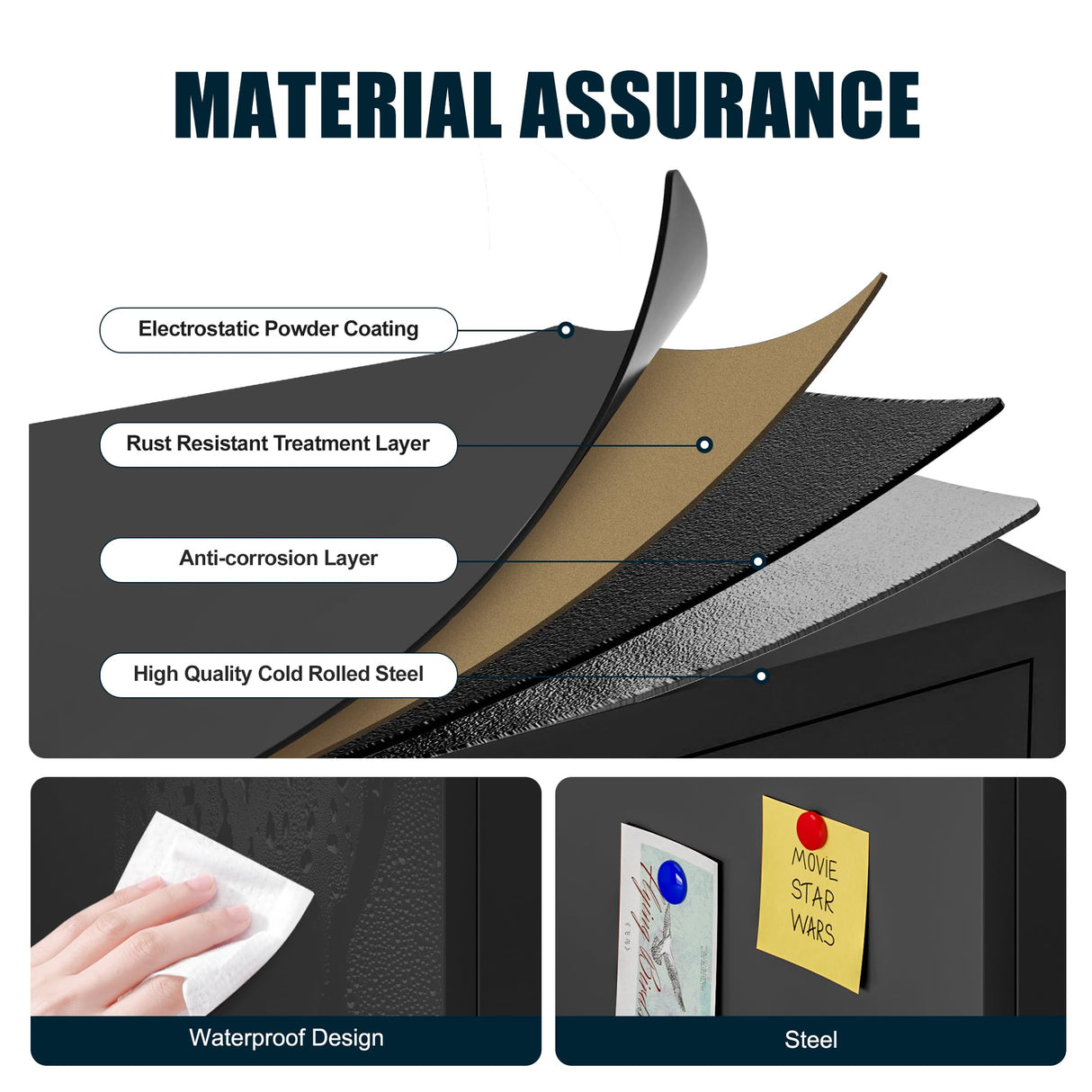 61" Tall Metal Storage Cabinet with 2 Doors and 3 Adjustable Shelves, 4-Tier Kitchen Pantry Storage Cabinet for Kitchen, Living Room, Dining Room and Office, Black LCAOPC