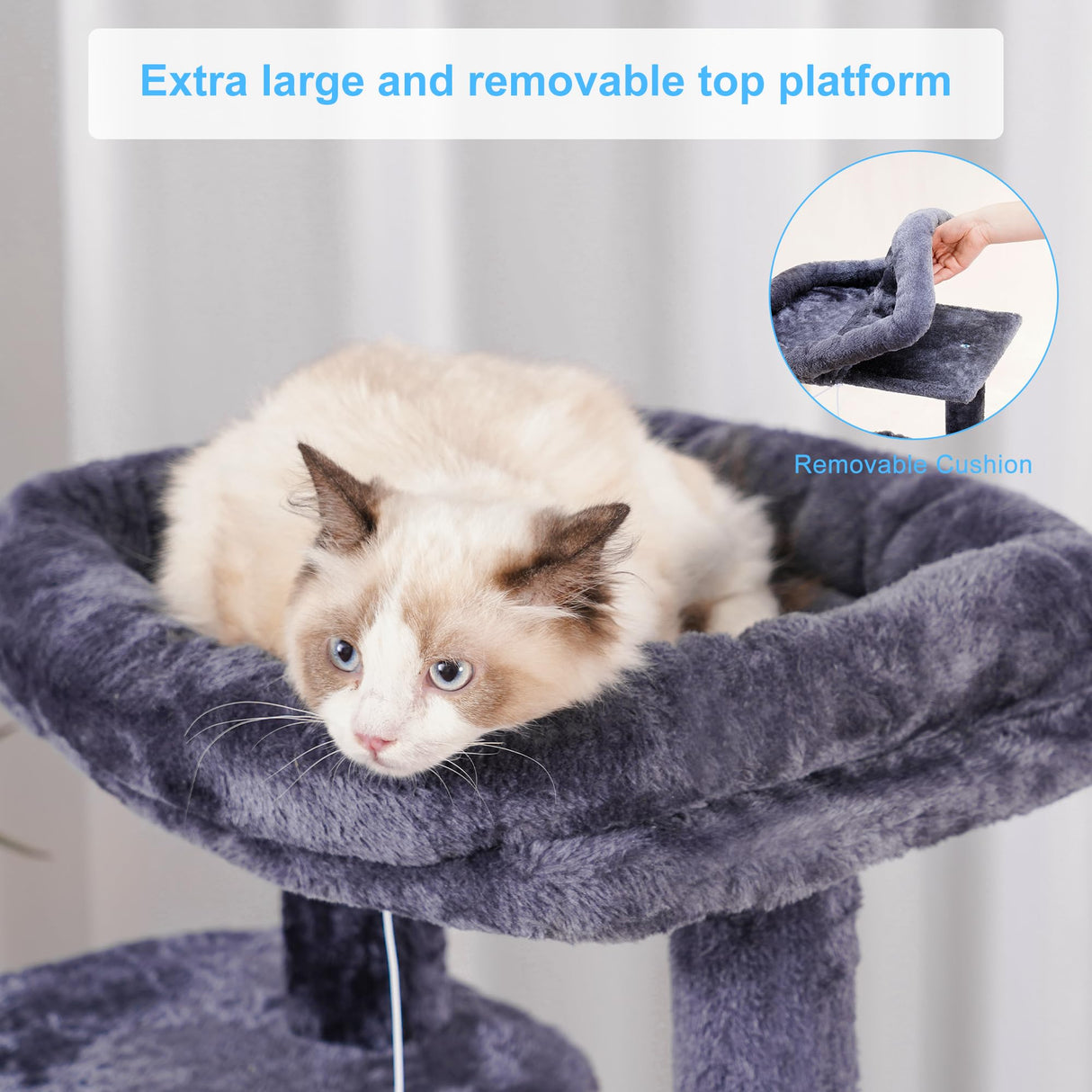 Hey-brother Cat Tree with Scratching Board, Cat Tower with Padded Plush Perch and Cozy Basket, Multi-Platform for Jump, Smoky Gray MPJ005G Hey-brother