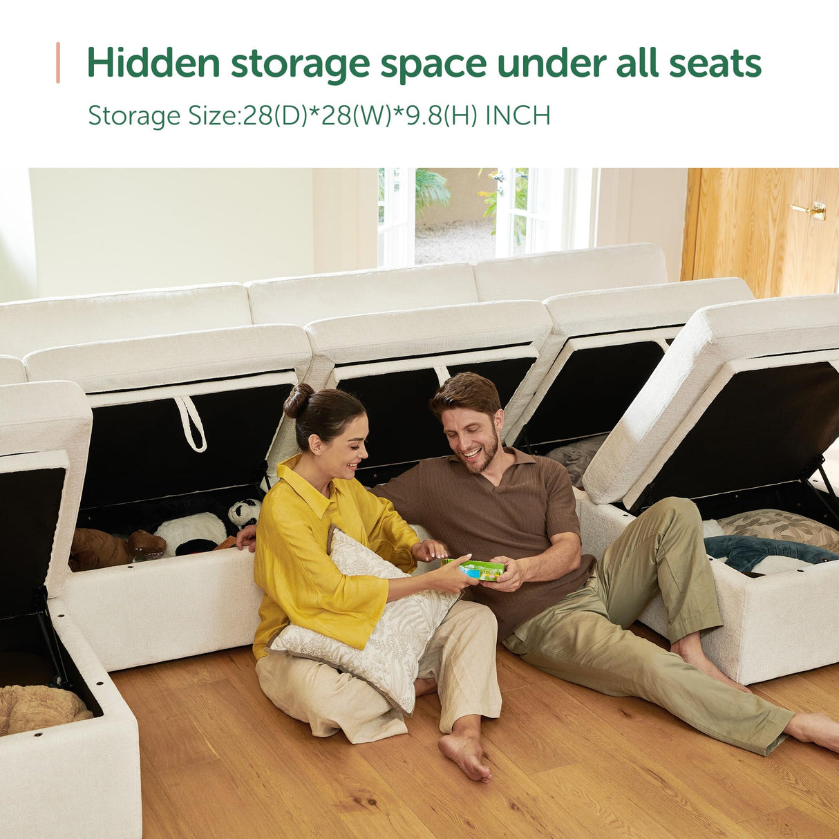 HONBAY Modular Sectional Couch with Storage Seats, L Shaped Sectional Sofa with Storage, Chenille Sectional Couches for Living Room, Beige HONBAY