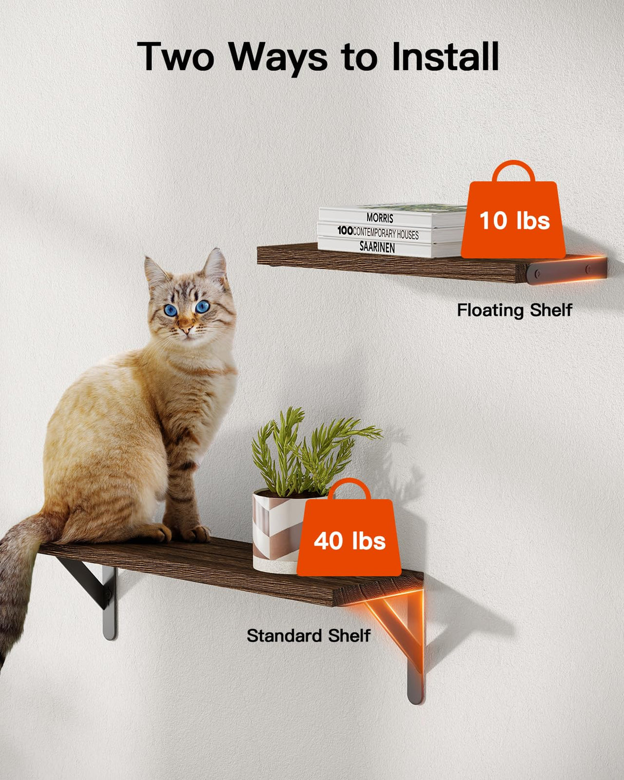 AMADA HOMEFURNISHING Wall Shelves Set of 6, Wood Floating Shelves for Wall Decor, Rustic Farmhouse Wall Shelves for Bedroom, Bathroom Shelves for Wall Storage, Book Shelves for Living Room, Brown AMADA HOMEFURNISHING