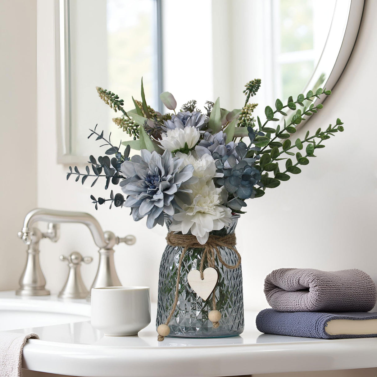 Leftover Fake Flowers in Vase,Faux Flowers in Vase,Table Centerpieces for Dining Room,Flower Centerpieces for Tables,Artificial Flowers,Kitchen Decor,Coffee Table Decor Leftover