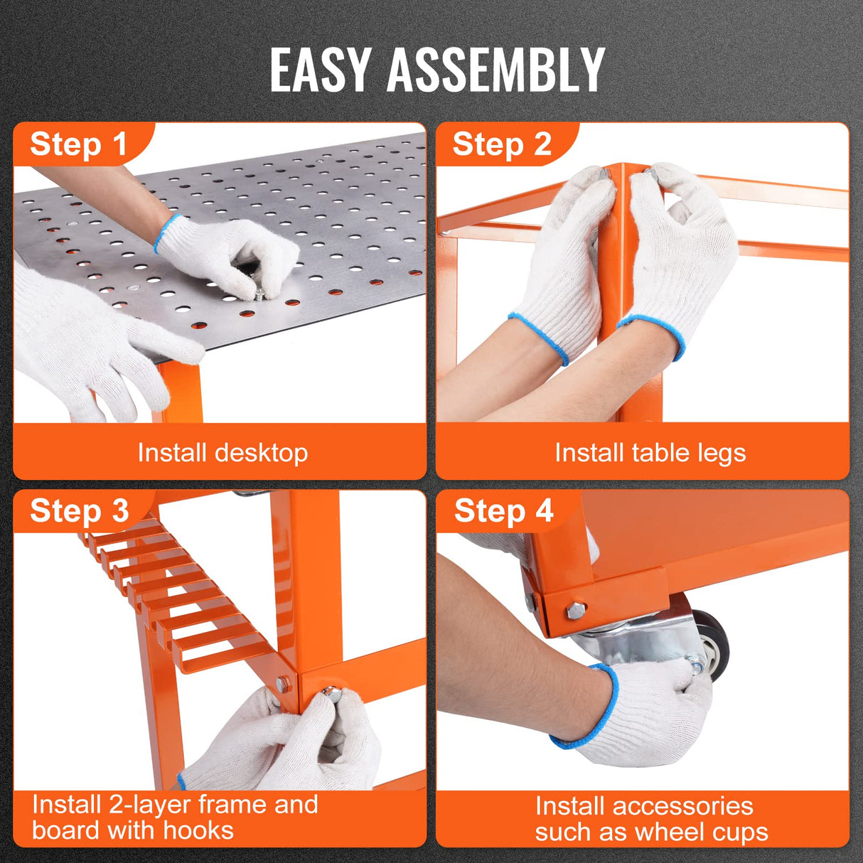 VEVOR Welding Table 36 x 24 -Inch, 600LBS Load Capacity Steel Welding Workbench Table with Wheels, Moveable Work Bench with Double-Layer Storage Board, 5/8-inch Fixture Holes, 11 Hooks VEVOR