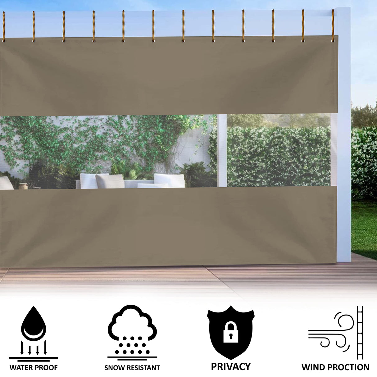 Covers & all Outdoor Clear Panel Curtain, 12 oz Vinyl Outdor Curtains for Patio, Waterproof & Weather Resistant Tarp with Brass Grommets for Pergola, Porch, Gazebos, Balcony (7' H x 12' W Feet, Beige) Covers & All