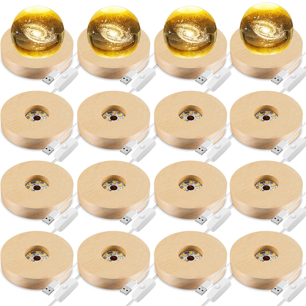 Honoson 16 Pcs Wooden LED Display Base LED Light Base Lighted Base for Crystal Art Wood Display Lighted Base for Glass Art for Display 3D Crystal Glass Resin Art Warm Light Honoson