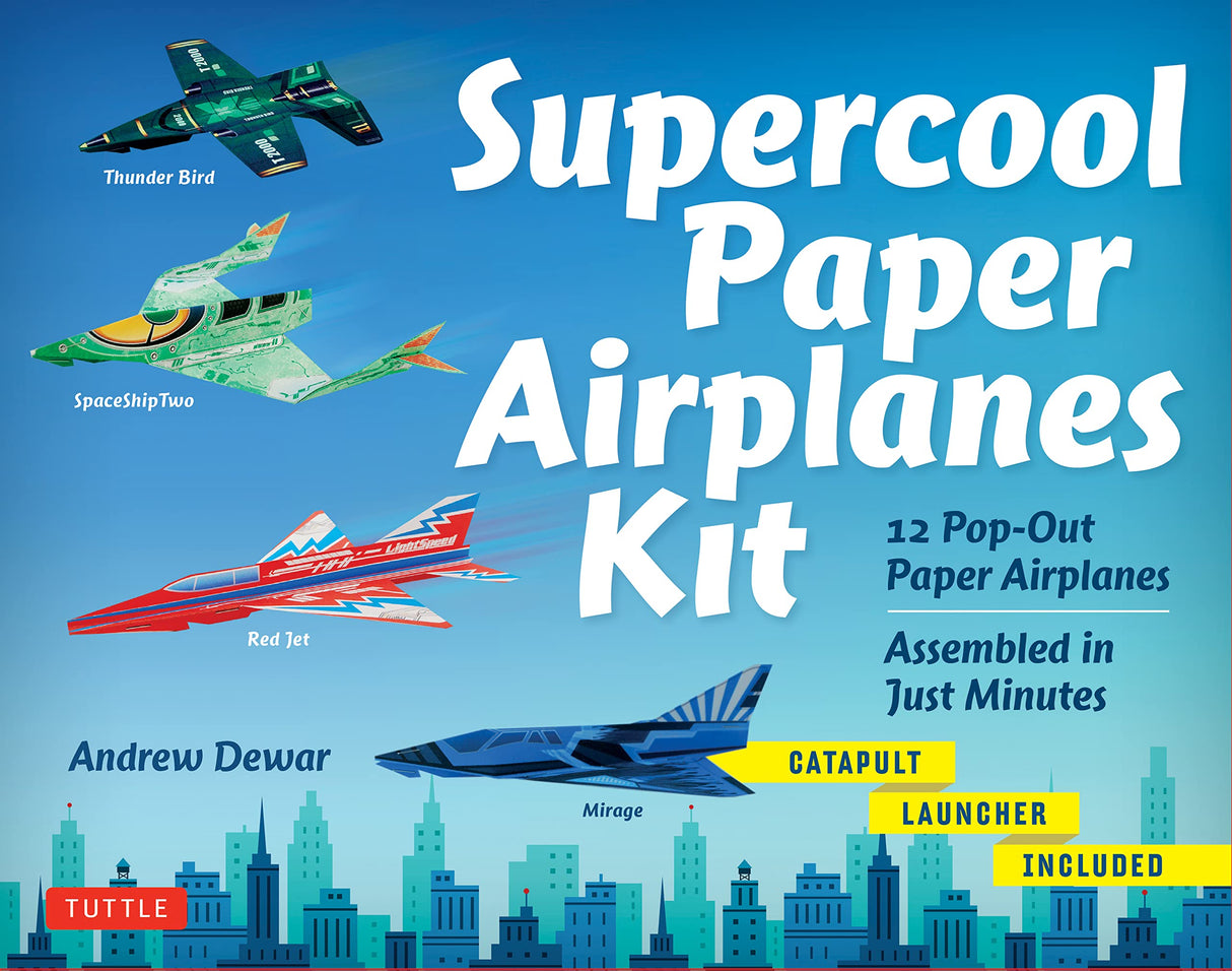 Supercool Paper Airplanes Kit: 12 Pop-Out Paper Airplanes Assembled in About a Minute: Kit Includes Instruction Book, Pre-Printed Planes & Catapult Launcher Tuttle Publishing