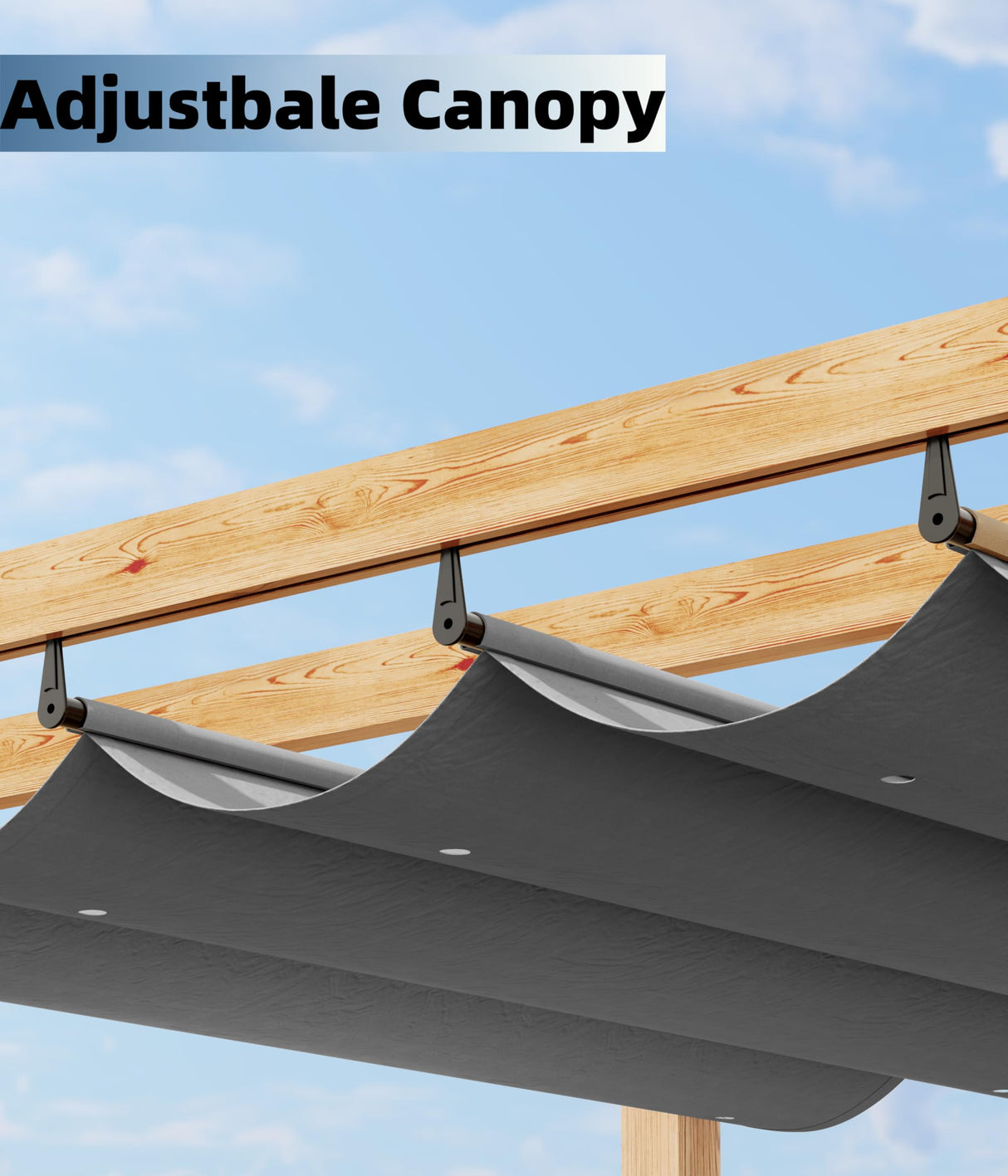 GarveeLife 10 x 13 Ft Wood-Grain Aluminum Pergola Outdoor Pergola with Retractable Canopy Sun Shade Shelter for Garden, Patio, Backyard, Deck - Gray GarveeLife