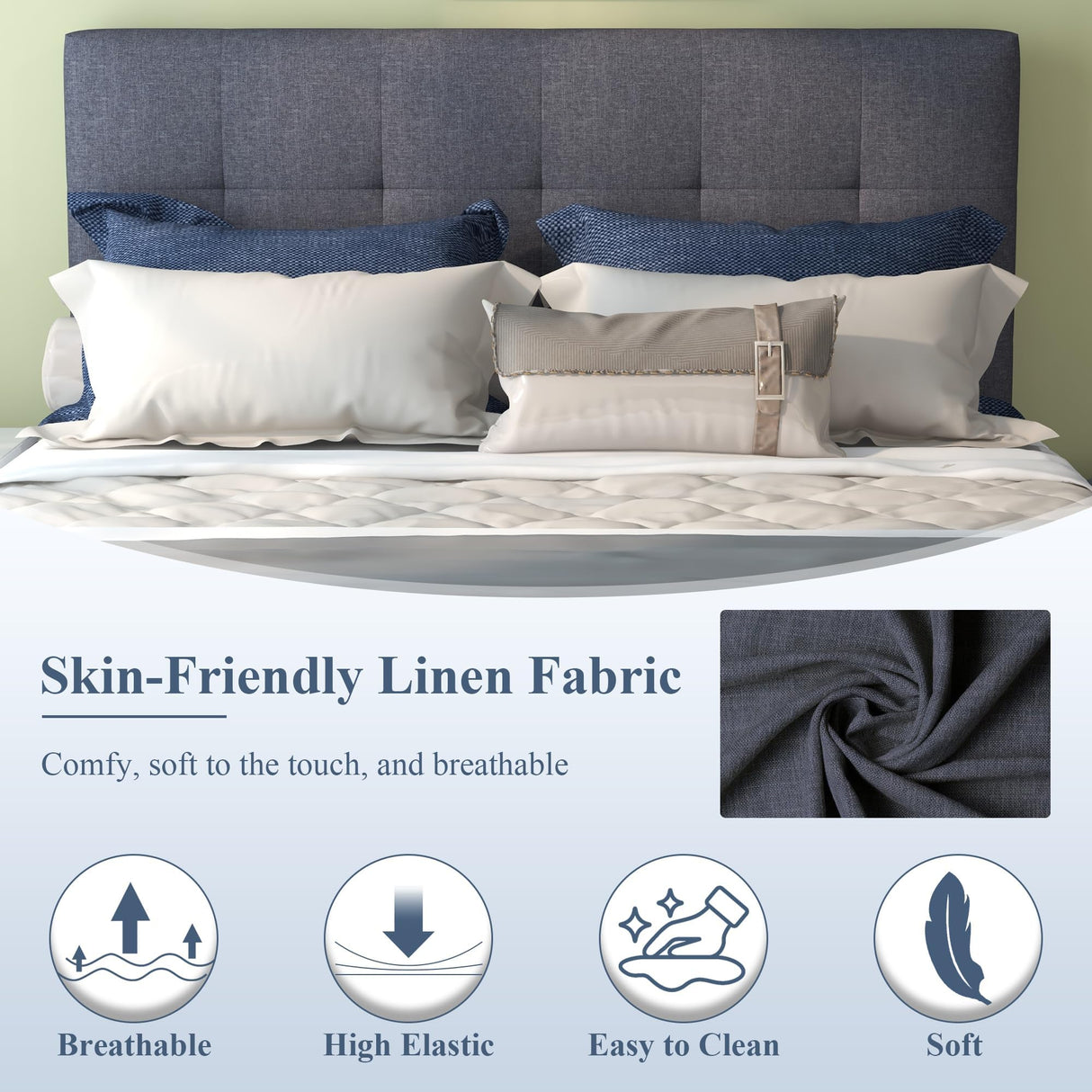 civama Full Bed with Trundle, Upholstered Full Over Twin Pull Out Platform Bed with Soft Linen Headboard & Wooden Slat Support for Bedroom Apartment, No Box Spring Needed, Grey civama