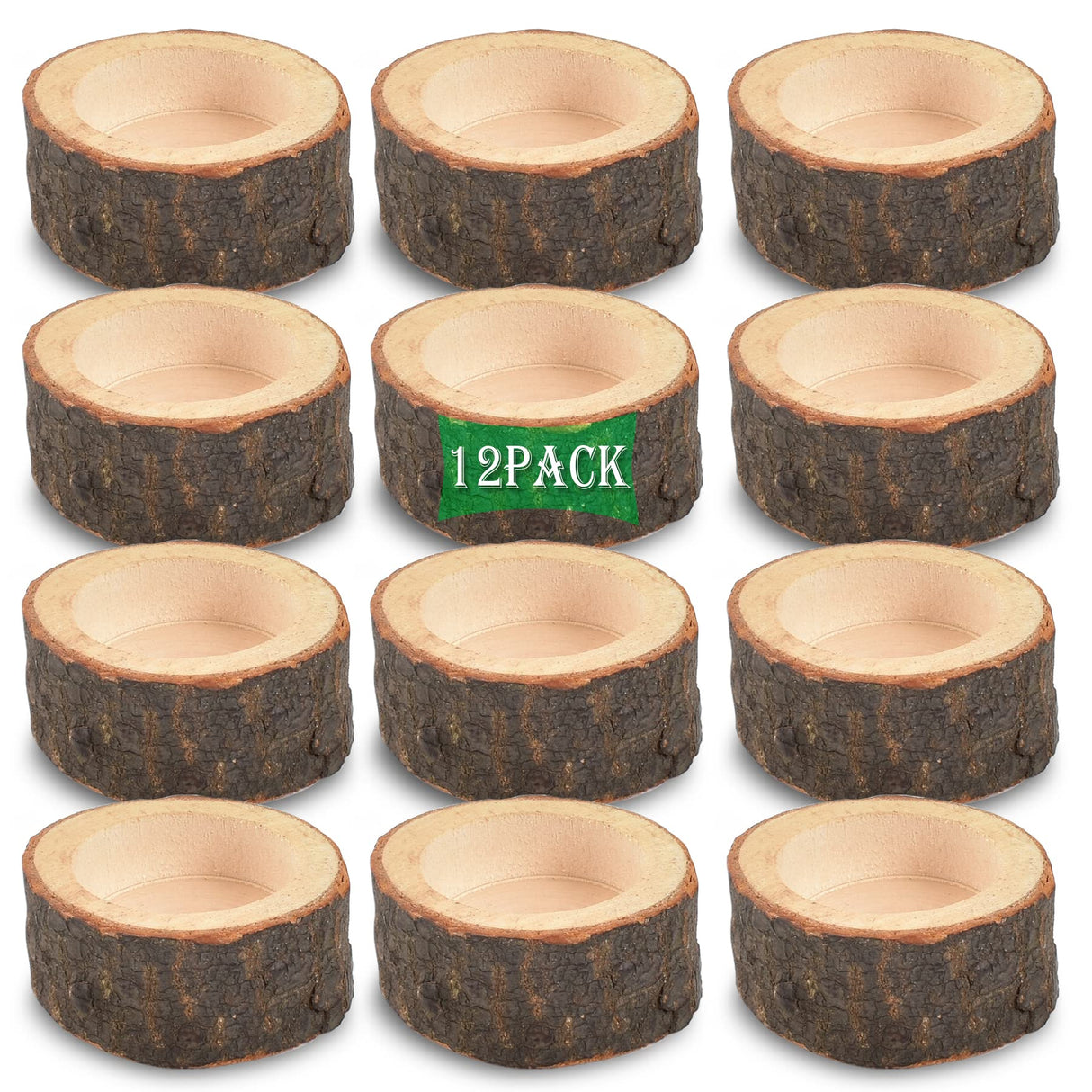 Hagao Tea Light Candle Holders, Personalized Wooden Votive Tealight Holder for Wedding Party Birthday Holiday Set of 12 (1") Hagao