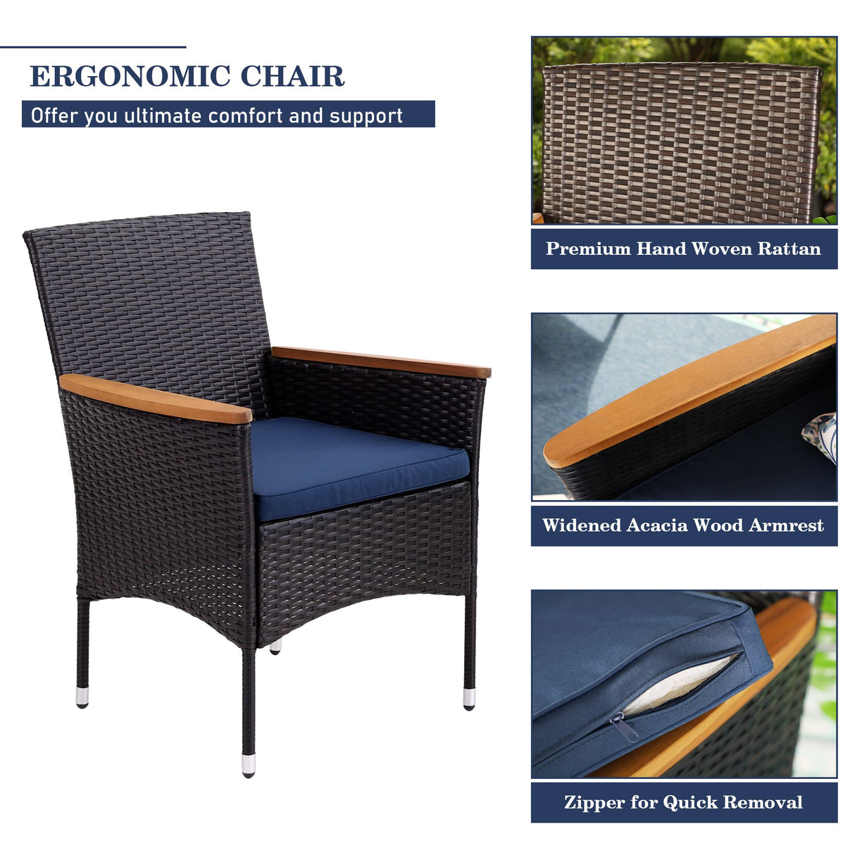 MFSTUDIO 6-Piece Outdoor Patio Dining Set with Acacia Wood Table and Bench,Outdoor Rattan Wicker Chairs Furniture Set with Removable Cushions for Balcony,Garden,Lawn MFSTUDIO