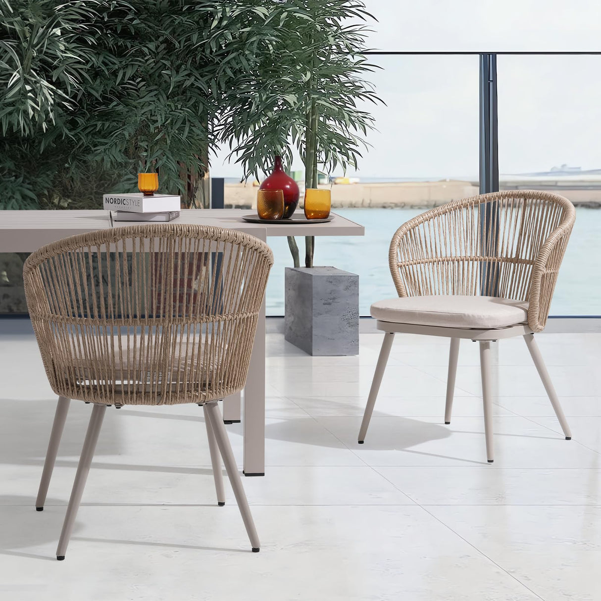 OC Orange-Casual Outdoor Chairs, Patio Dining Chair Set, Woven Rattan Conversation Set, Wicker Chairs with Soft Cushions for Bar, Balcony, Backyard (Beige, 6 Pieces) OC Orange-Casual