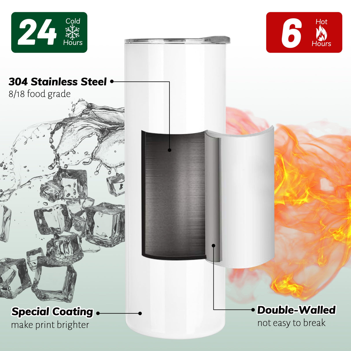 Joyclub 12 Pack Sublimation Tumblers 20 oz Bulk Blank Tumblers Skinny Straight Flat Bottom Cups White with Lid and Straw Joyclub