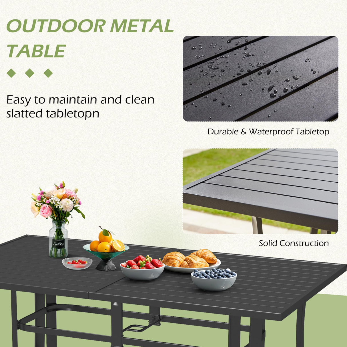 BUPPLEE 7-Piece Outdoor Patio Dining Set - 6 Stackable Texlin Sling Chairs & 63" Steel Table, Weatherproof Low-Maintenance Furniture for Backyard/Balcony/Poolside, Includes 1.57"-1.97" Umbrella Hole BUPPLEE