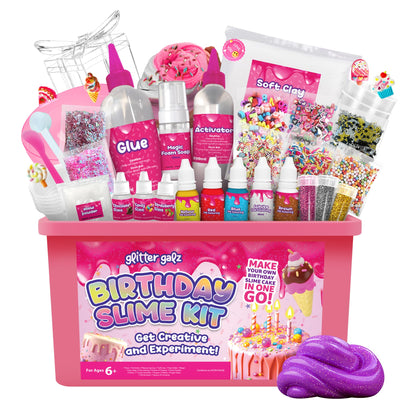 Glitter Galz 42-Piece Slime Kit for Kids Ages 6 8 10 12 + DIY Slime Birthday Party Slime Favors Activity Making Kit - Includes Sprinkles, Scents, Glitters, Powders, and Storage Container