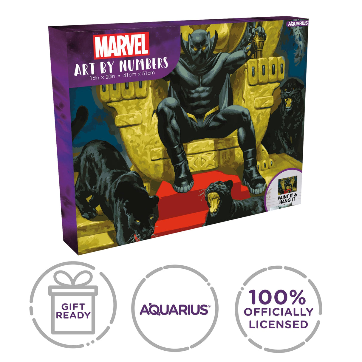 AQUARIUS Black Panther Art by Numbers - 16 x 20 inches Black Panther Themed Paint by Number for Adults & Kids - DIY Color by Number Paint Kit for Beginner - Officially Licensed AQUARIUS