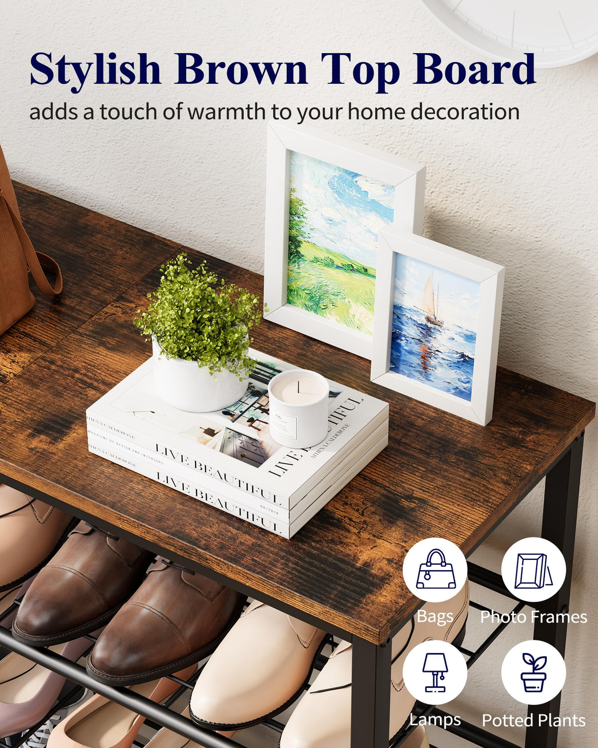 Kitsure Shoe Rack for Closet, Rustic Brown Shoe Organizer with Leveling Feet, Sturdy & Rust-Proof Shoe Storage for Entryway, Bedroom, Living Room, 29.5" x 11.4" x 24.8", Brown Kitsure