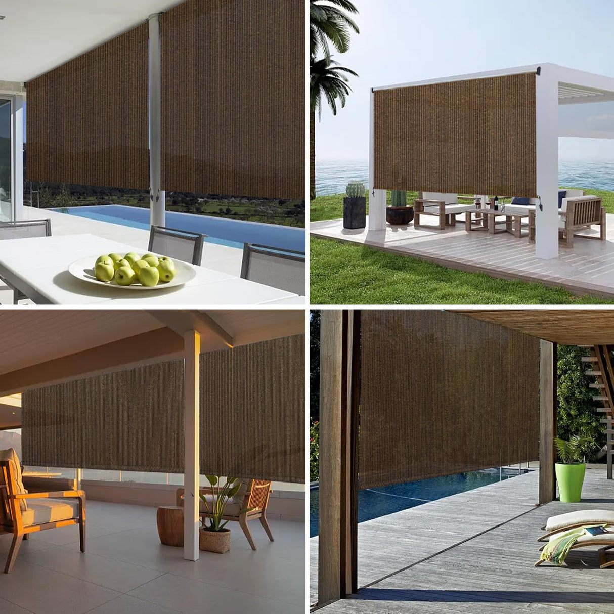 Shade&Beyond Outdoor Roller Shades 8' W x 8' H Patio Roll Up Blinds 220GSM Shade Cloth Roll for Porch Gazebo Pergola Balcony Backyard, Spliced of Two Sections, Mocha Shade&Beyond