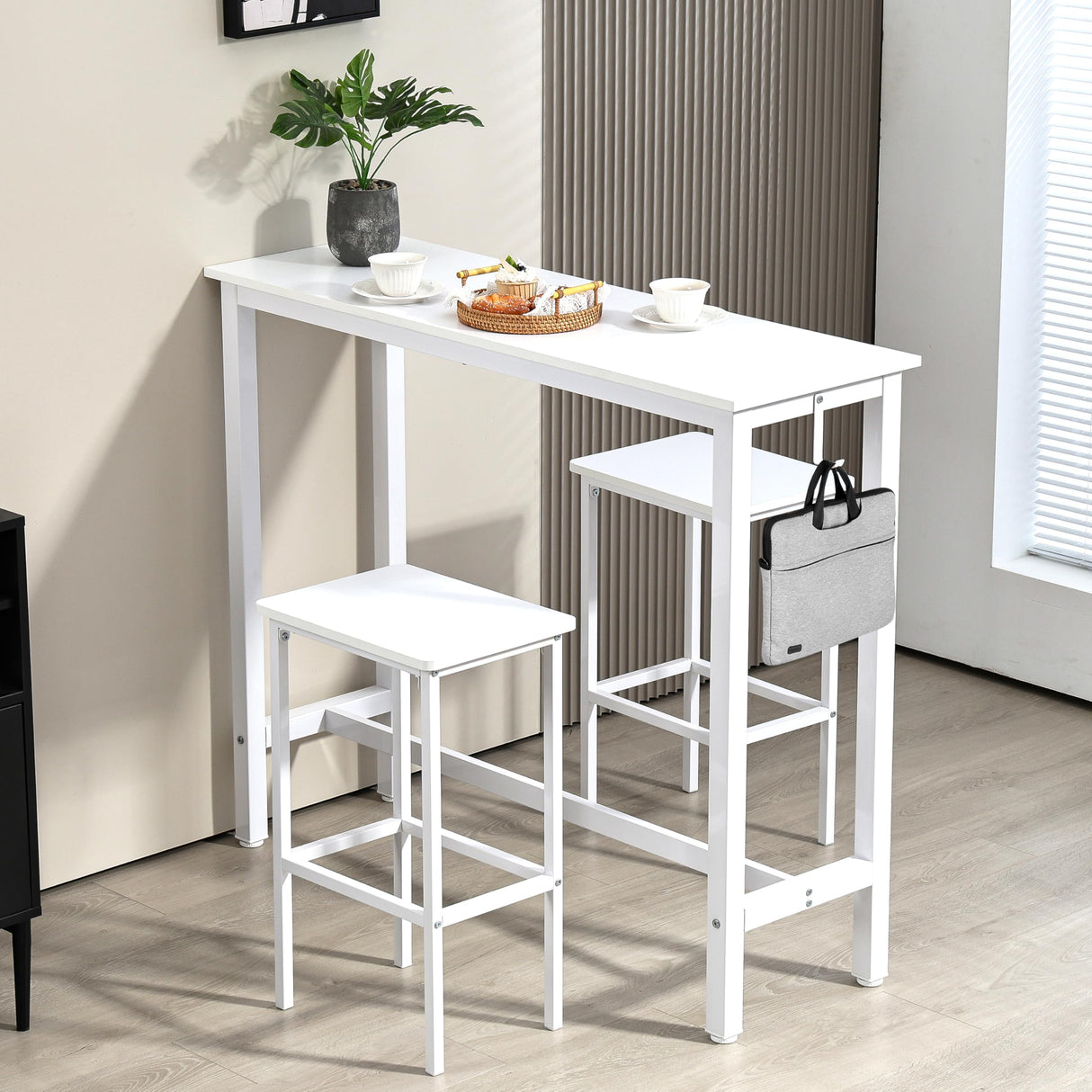 Finnhomy 47" Industrial Bar Table Set with 2 Stools - Counter Height Dining & Pub Table for Small Spaces, Kitchen, Apartment, Breakfast Nook - Metal & Wood, Space-Saving Furniture - White Finnhomy