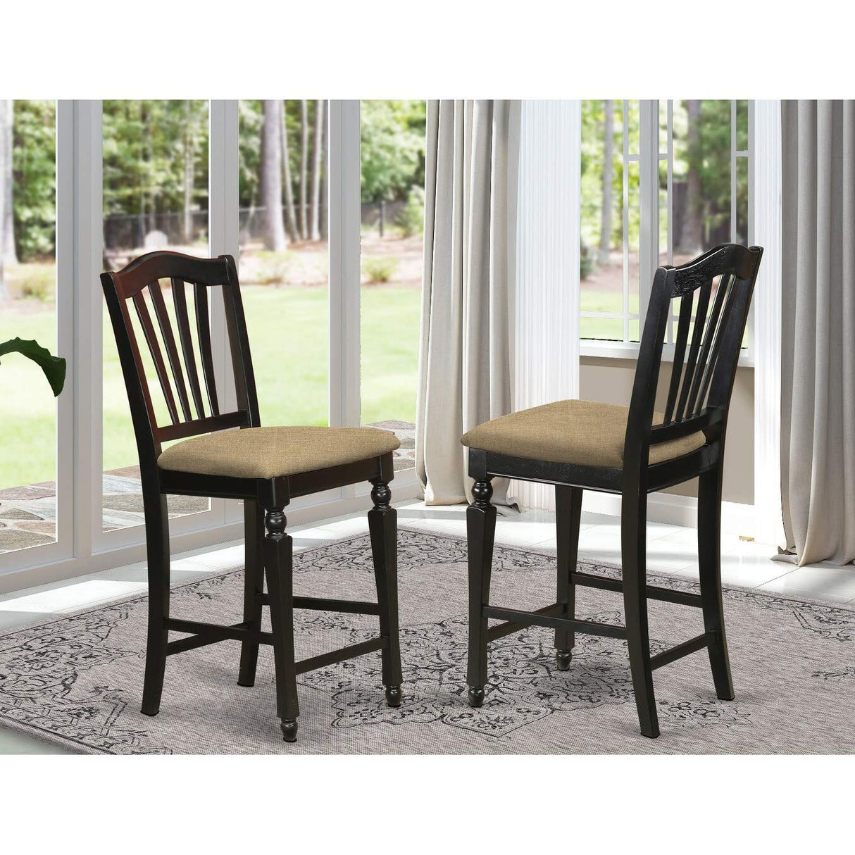 East West Furniture CHS-BLK-LC Chelsea Counter Dining Chairs - Faux Leather Upholstered Solid Wood Chairs, Set of 2, Black East West Furniture