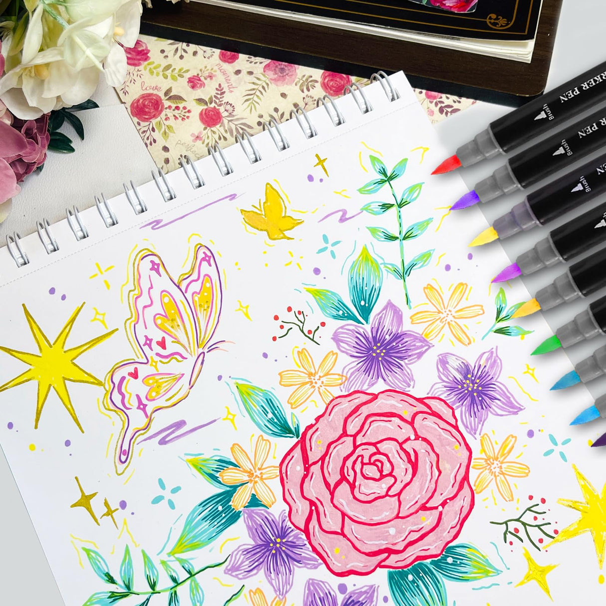 Artecho Acrylic Paint Pens 48 Colors, Dual Tip Acrylic Paint Markers with Brush Tip and Fine Tip for Rock Painting, Glass, Paper, Wood, Egg, Canvas, Ceramic, Fabric, leather, DIY Crafts Artecho