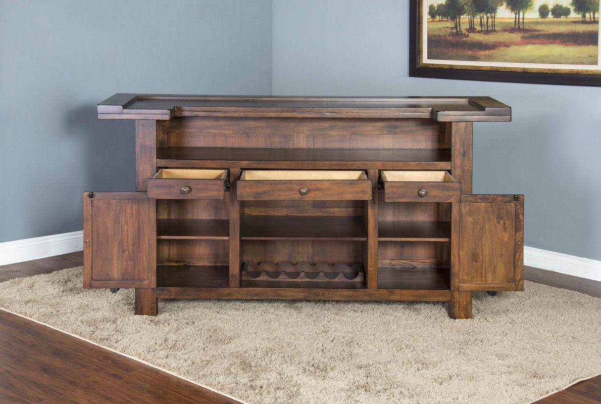 Sunny Designs Tuscany 78" Farmhouse Wood Bar Unit in Medium Brown Sunny Designs